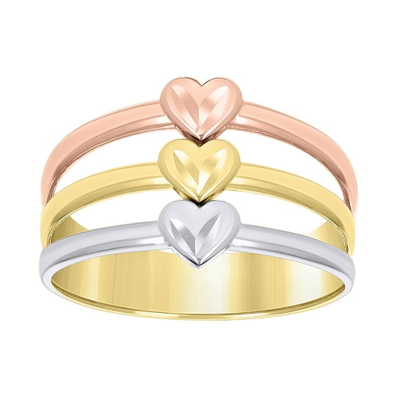 10kt Real Tri-Color Gold Womens Semanario Hearts Ring