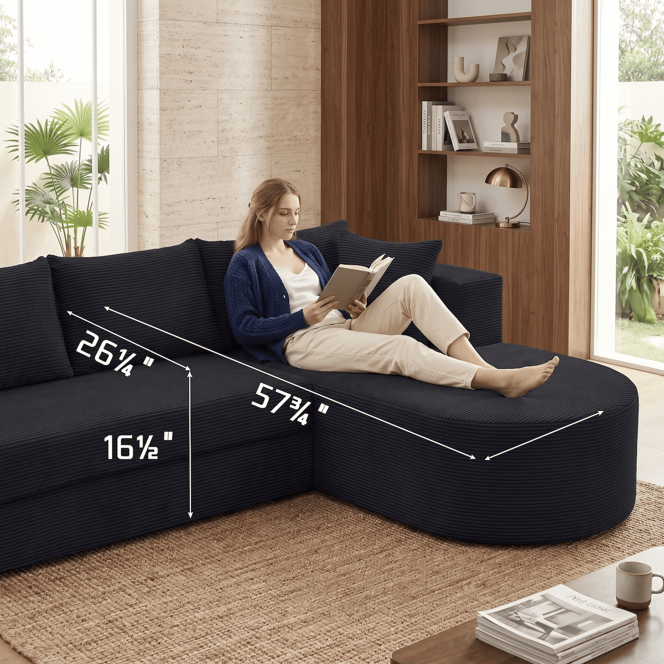 Xiweot 105" Modular Sectional Sofa, Cloud Couch with Chaise, Boneless Corduroy L Shaped Couch, No Assembly Deep Seat Sectional Sofa for Living Room Apartment (Left Chaise)
