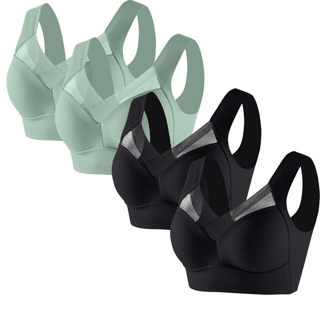 Timegard 4pc Bras for Women Wireless Comfy Breathable Full Coverage High Support Back Smoothing Everyday Bra