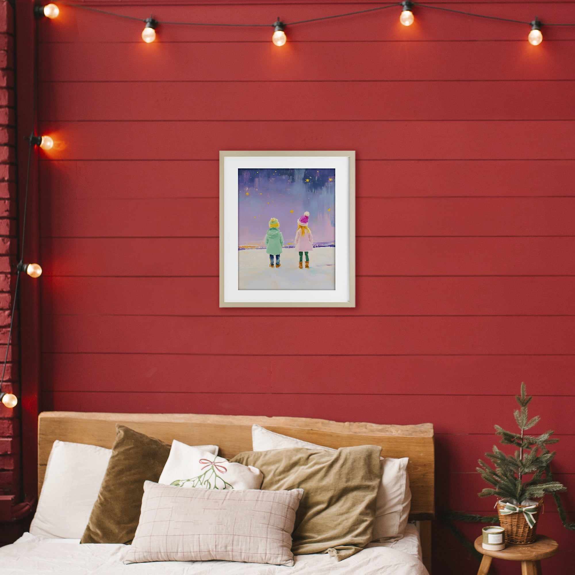 Stupell Industries Children Watching Starry Winter Sky Birch Framed Print Under Glass, design by The Prints Vibe