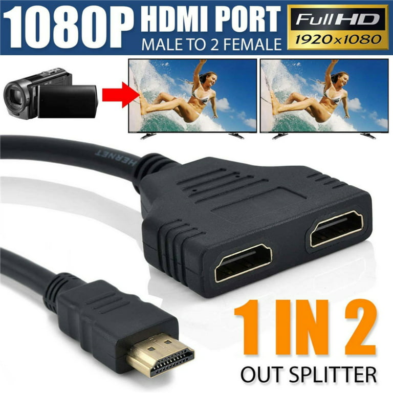 HDMI Splitter Adapter Cable， HDMI Splitter 1 in 2 Out - HDMI Cable 1080P  Male to Dual HDMI Female 1 to 2 Way HDMI Splitter Adapter for HDMI HD, LED,  LCD, TV(Black) 