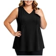thumbnail image 6 of TKLPEHG Women's Plus Size V-Neck Tank Top Pleated Front Flowy Sleeveless Blouse Casual Loose Fit Top with Side Pockets (Black,XXXXXL), 6 of 8