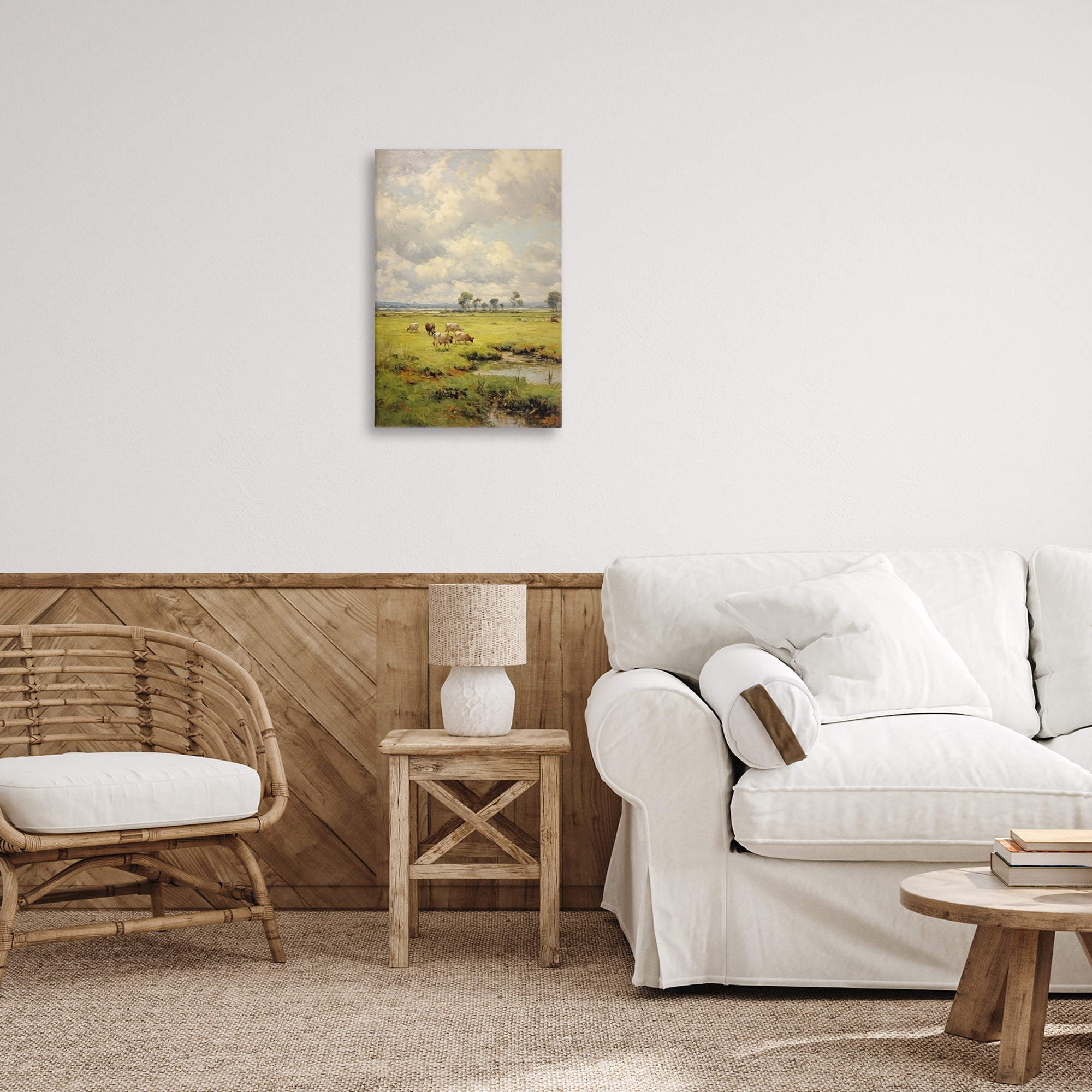 Stupell Industries Grazing Cows Countryside Landscape Painting Gallery Wrapped Canvas Art Print Wall Art, 16 x 24