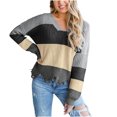 thumbnail image 1 of Suéteres Para Mujer Otoño Invierno Suéteres Recortados Suéter A Rayas Corto Cuello en V Empalme Suéter Recreativo Tejido de Manga Larga Tops Odeerbi ODB175375, 1 of 5