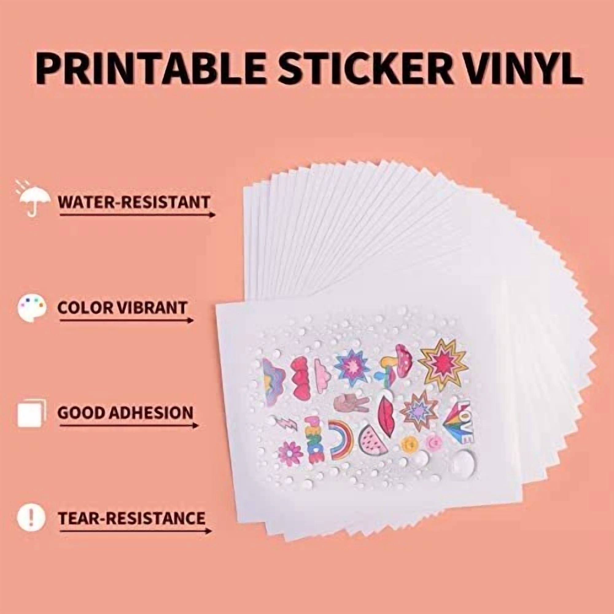 PRIME - Printable Vinyl Sticker Paper 30 Sheets Matte Paper For Inkjet/Laser 8.5"X11"