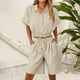 thumbnail image 2 of Vestidos Casuales Para Mujer, Blusas De Mujer De Moda Conjunto de blusa y pantalones cortos de lino para mujer, con solapa, manga corta y botones sueltos, para verano, 2 of 7
