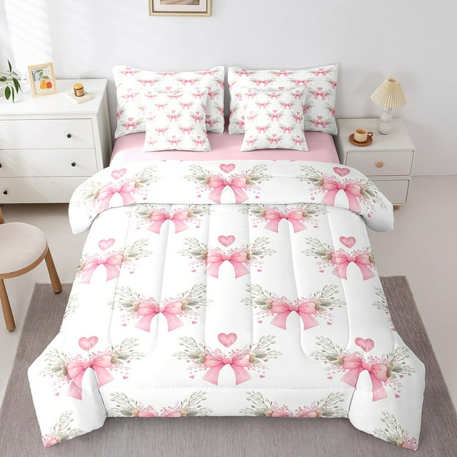 Erosebridal Ensembles de Literie Nœud Mignon Format Simple, Ensembles de Douillette Botanique à Branches avec Draps, Décor d'Angle Féerique, Réversible 7 Pcs