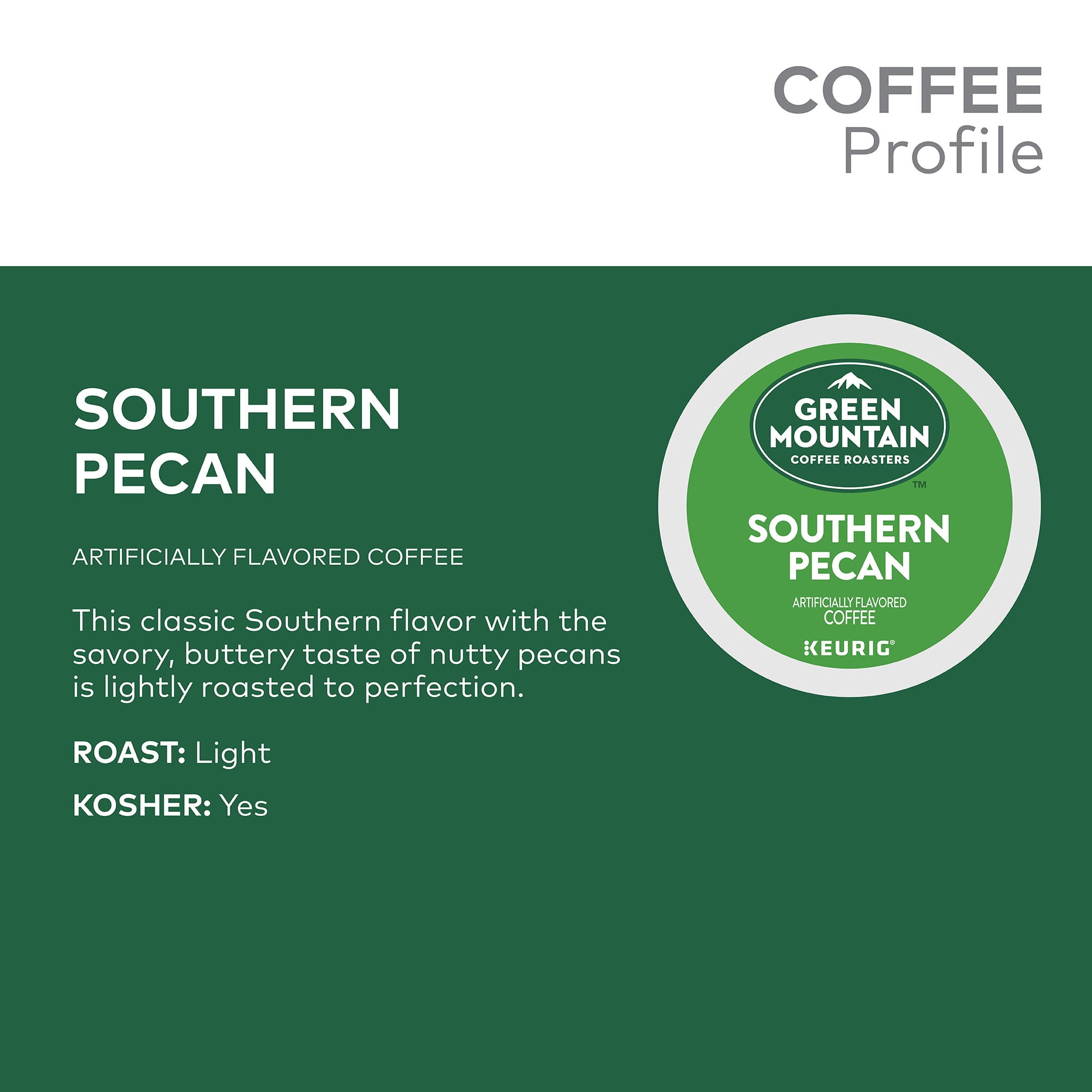 Green Mountain Coffee Southern Pecan Flavored K-Cup Pods, Light Roast, 18 Count for Keurig Brewers