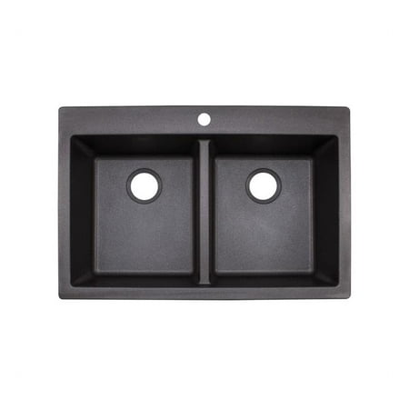 Franke Primo 33-in x 22-in Graphite Double-Basin Granite Drop-in or Undermount 4-Hole Commercial Kitchen Sink