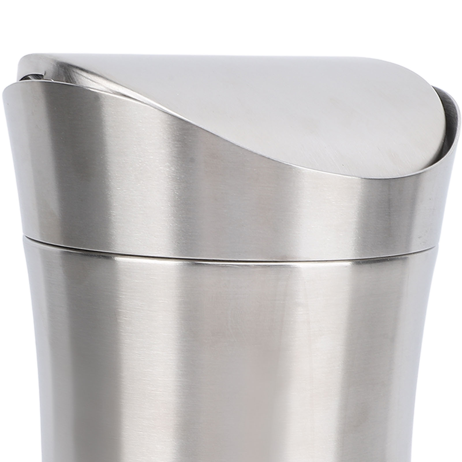 BIMZUC Stainless Steel Desk Trash Can with Swing Lid, 1.2 Gallon Small Wastebasket for Office, Bathroom, and Kitchen Countertop, Brushed Nickel