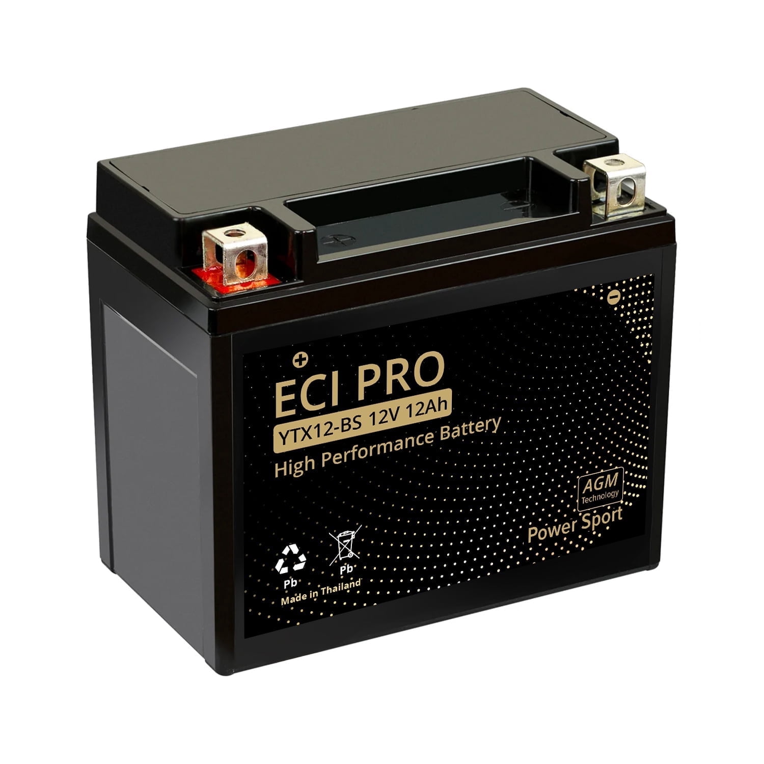 ECI Pro YTX12-BS AGM Battery - 12V 12Ah, 210CCA - Fits Select Motorcycles, Honda, Yamaha, Kawasaki, Suzuki & ATVs - Maintenance-Free, Leak-Proof, High CCA, High-Performance Powersports Battery