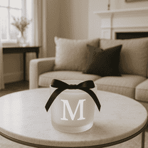 Monogram Scented Candles Silver with Black Gift Bow Frosted Personalized Mirror Monogrammed Letter Candle Gifts 3" in Fitted Box - Letter M