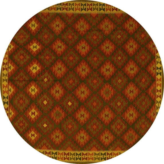 Ahgly Company Machine Washable Indoor Round Southwestern Yellow Country Area Rugs, 7' Round