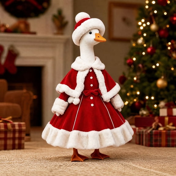 Porch Goose Christmas Outfits, 23 Inch Xmas Santa Goose Dress Headband Set, Christmas Holiday Costume Set