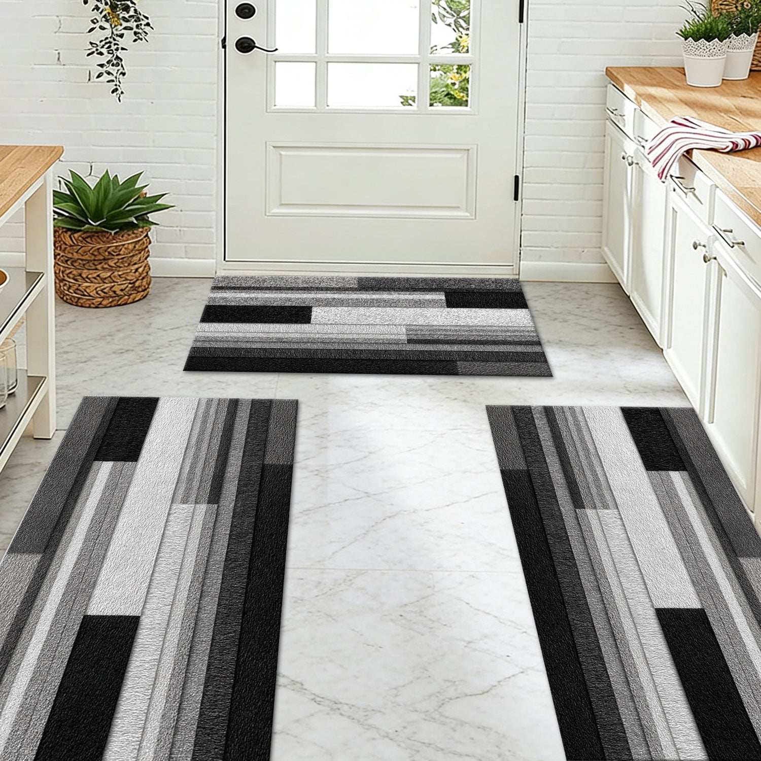 3 Piece Kitchen Rug Set, Non-Slip And Washable, Abstract Pattern Kitchen Hallway Rug, Soft And Comfortable, Suitable For Sinks, Floors, Entrances, Hallways and Bathrooms