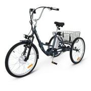 Patikuin Electric Tricycle for Adults, 24 Trike 3-Wheel 36V 250W 7 Speeds with Basket, Folding E-Bike, up to 15.5 MPH, Gray