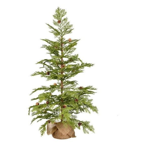 Pemberly Row 36" Plastic Cedar Pine Artificial Christmas Tree in Green