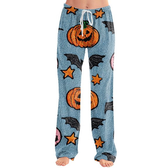 Womens Halloween Pajama Pants Castle Bat Drawstring Funny Pajama Pants Ghost Candy Wide Leg Spooky Sleep Pants, XL