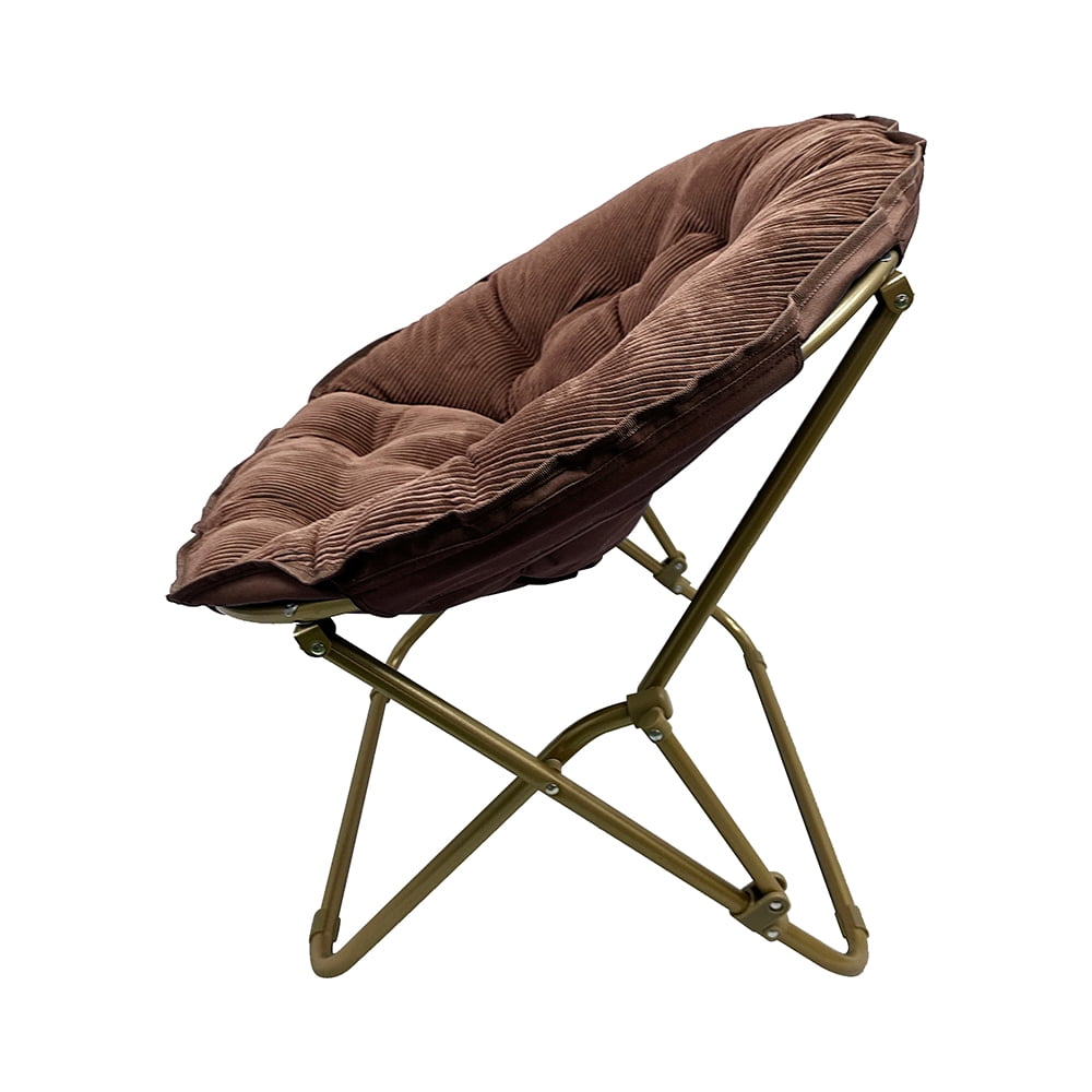 Mainstays Corduroy Saucer Chair for Kids and Teens with Gold Legs, Brown Bag