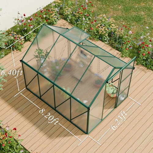 IMagacFun 6x8 Polycarbonate Greenhouse Heavy Duty Walk-in Greenhouse with Sliding Door and Aluminum Frame for Outdoor Garden Backyard Green