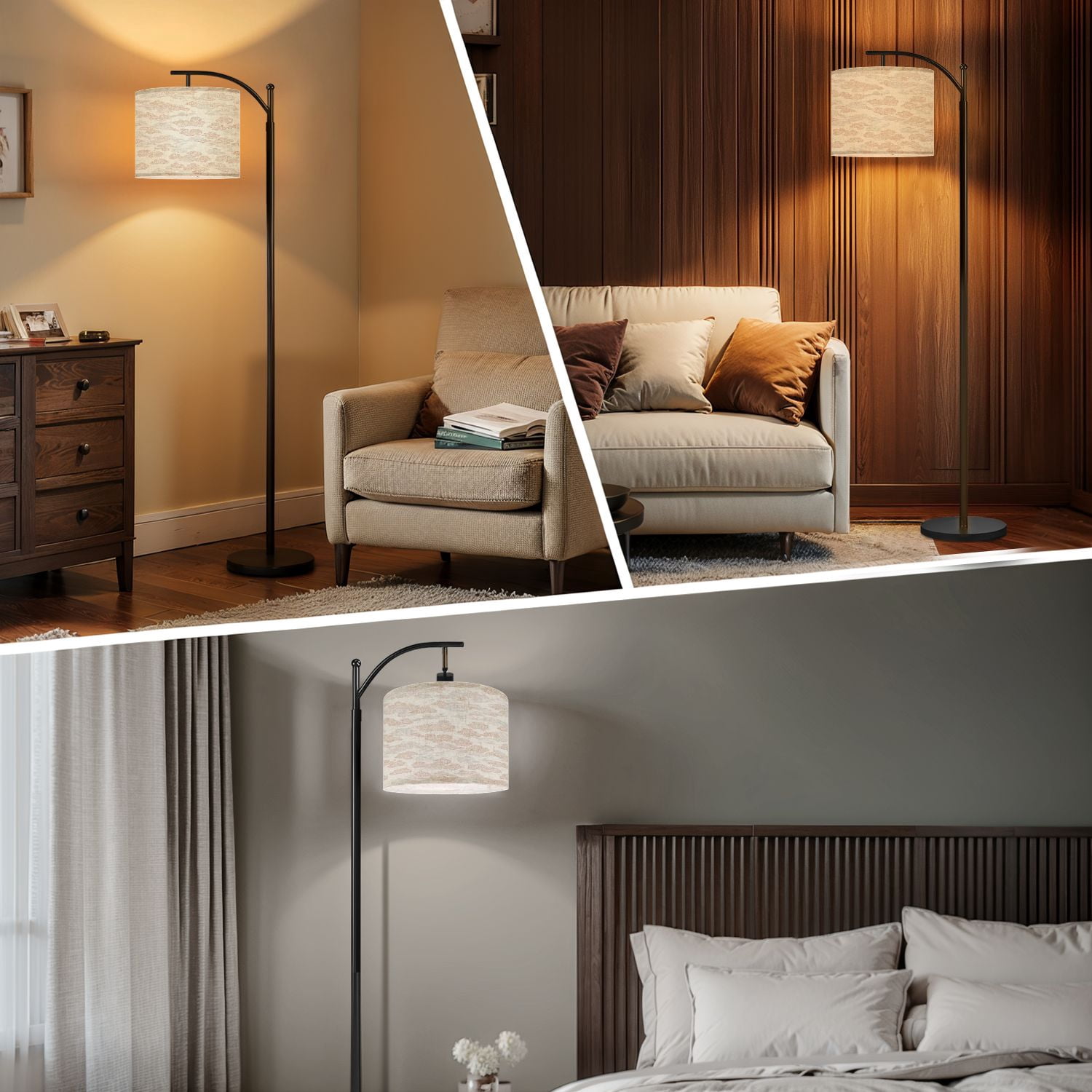 Arc Floor Lamp with Remote, Dimmable Bulb, Art Deco Arched Floor lamp Chinese cloud seamless Modern Standing Lamps with for Living Room, Bedroom, Office