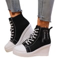 thumbnail image 4 of uvwlwu Women's Casual Shoes Fashion Platform Sneakers Comfortable On Lace Up Heel Everyday Walking Shoes For Women Stylish Solid Color Side Zipper Design(Black,7.5), 4 of 9