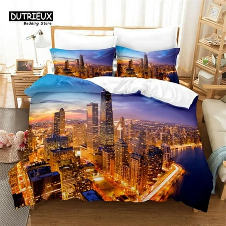 City Night Scene Duvet Cover Set Fashion Bedding Set Soft Comfortable Breathable Duvet Cover For Bedroom Guest Room Decor