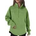 thumbnail image 2 of Fanxing Half Zip Sweatshirts for Women with Thumb Holes Trendy Stand Collar Pullover Tops Casual Loose Long Sleeve Hooded Tops Green XL, 2 of 9