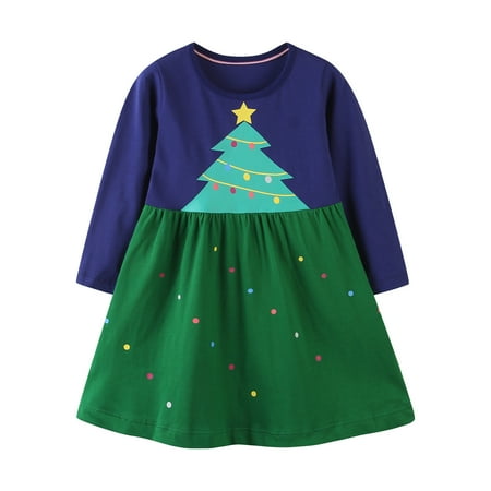 

Tejiojio Kids Clothing Holiday Gift Kids Baby Girls Christmas Long Sleeved Cartoon Print Princess Dress Dress