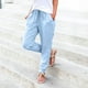 thumbnail image 5 of Pantalones de algodón y lino para mujer: cintura elástica con cordón, bolsillos laterales, pantalones informales, para todas las estaciones, 5 of 6