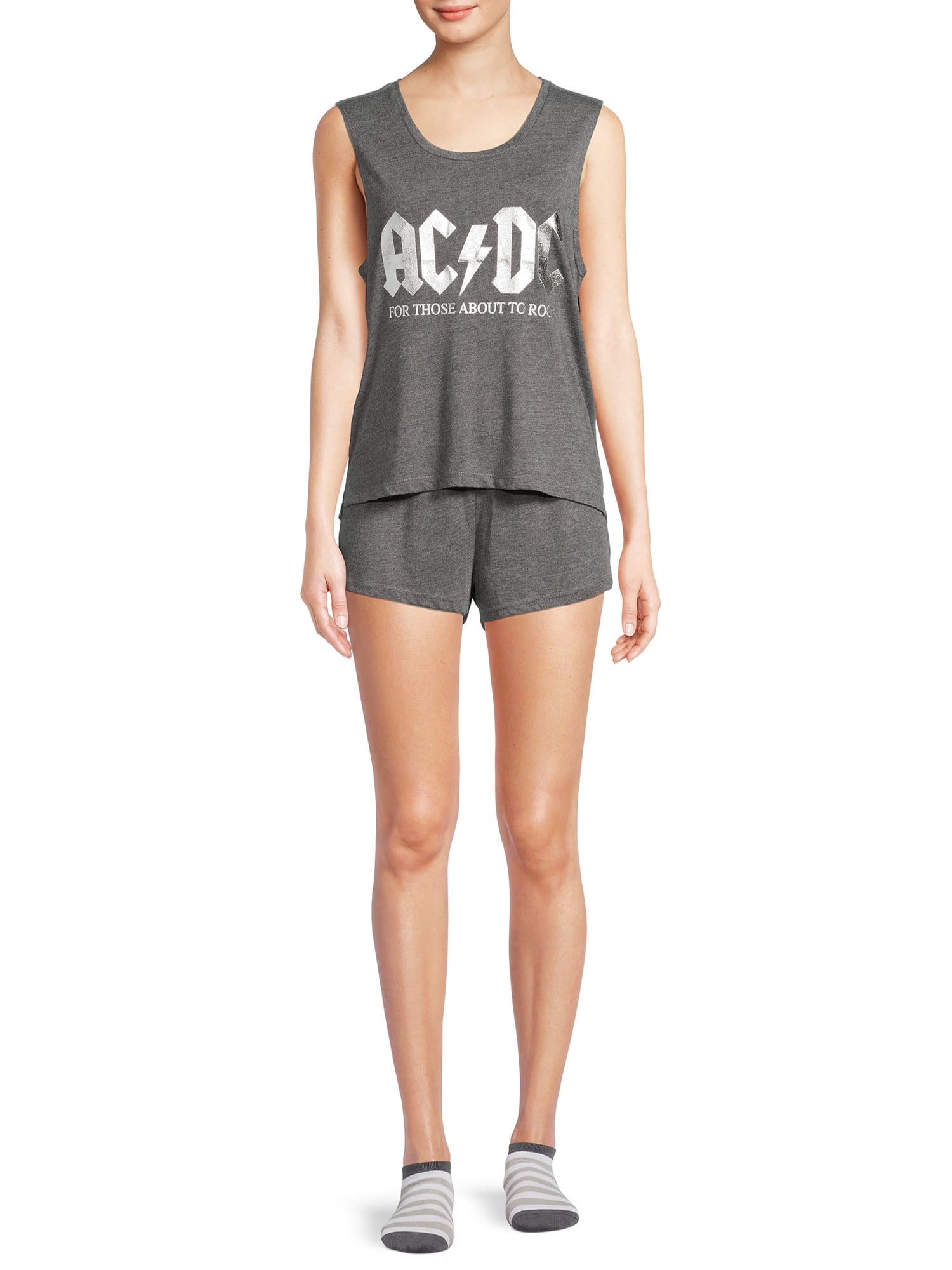AC/DC Women's and Women's Plus Tank Top, Shorts and Socks, 3-Piece Sleep Set