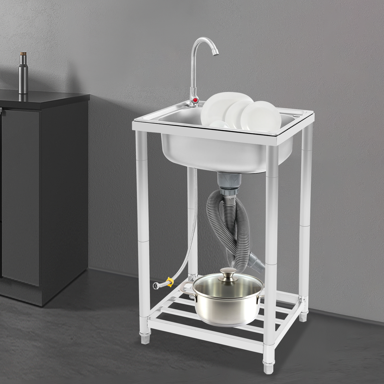 Kitchen Sink, Stainless Steel Sink, Free Standing Single Bowl Sink