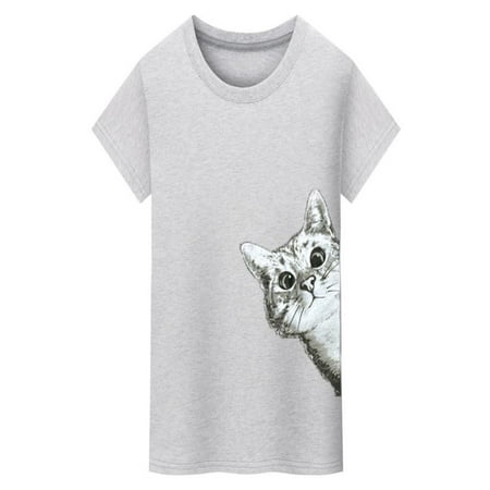 Outtop Men Cat Printing Tees Shirt Short Sleeve T Shirt