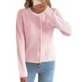 thumbnail image 2 of V-Neck Long Sleeves Cardigan Sweaters for Women Fall Winter Chunky Cropped Button Down Knit Sweater Jackets Pink XL, 2 of 8