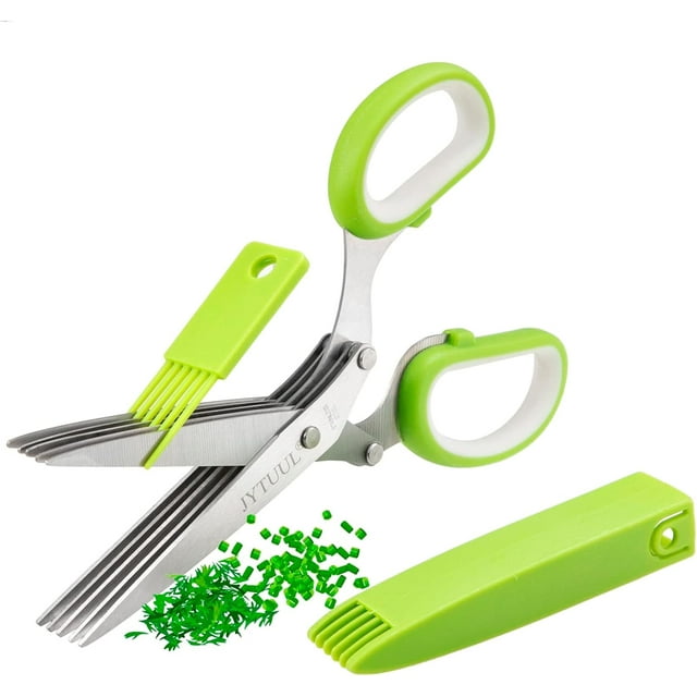 Biwat-Herb Scissors by - Stainless Steel 5 Blades Multipurpose Kitchen Shears with Safety Cover and Cleaning Comb - Cutter/Chopper/Mincer for Herbs - Kitchen Gadget