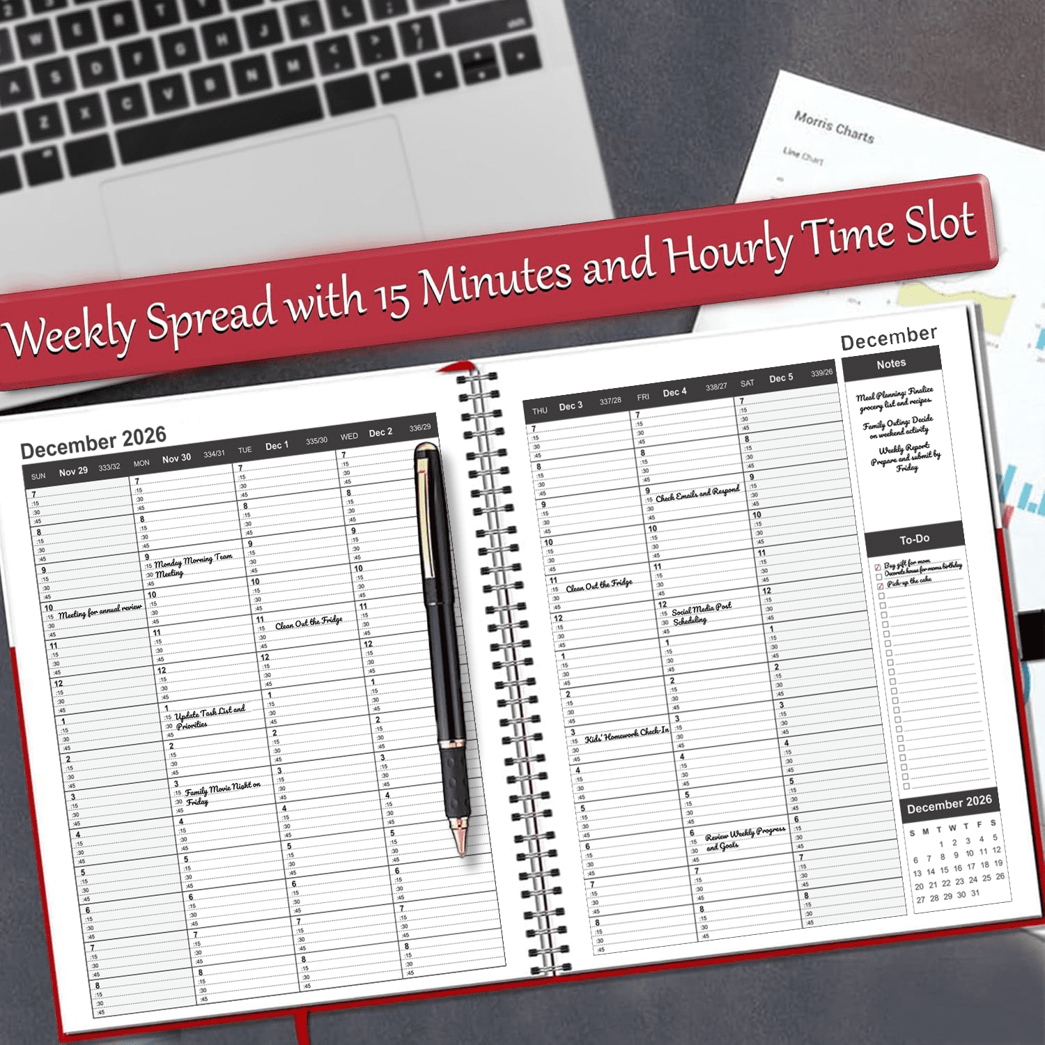 StriveZen Appointment Book 2026–2027,  July 2026 - December 2027, Daily & Weekly Planner, 15-Minute Hourly Schedule, Large Hardcover 8.5x11, 18-Month Calendar