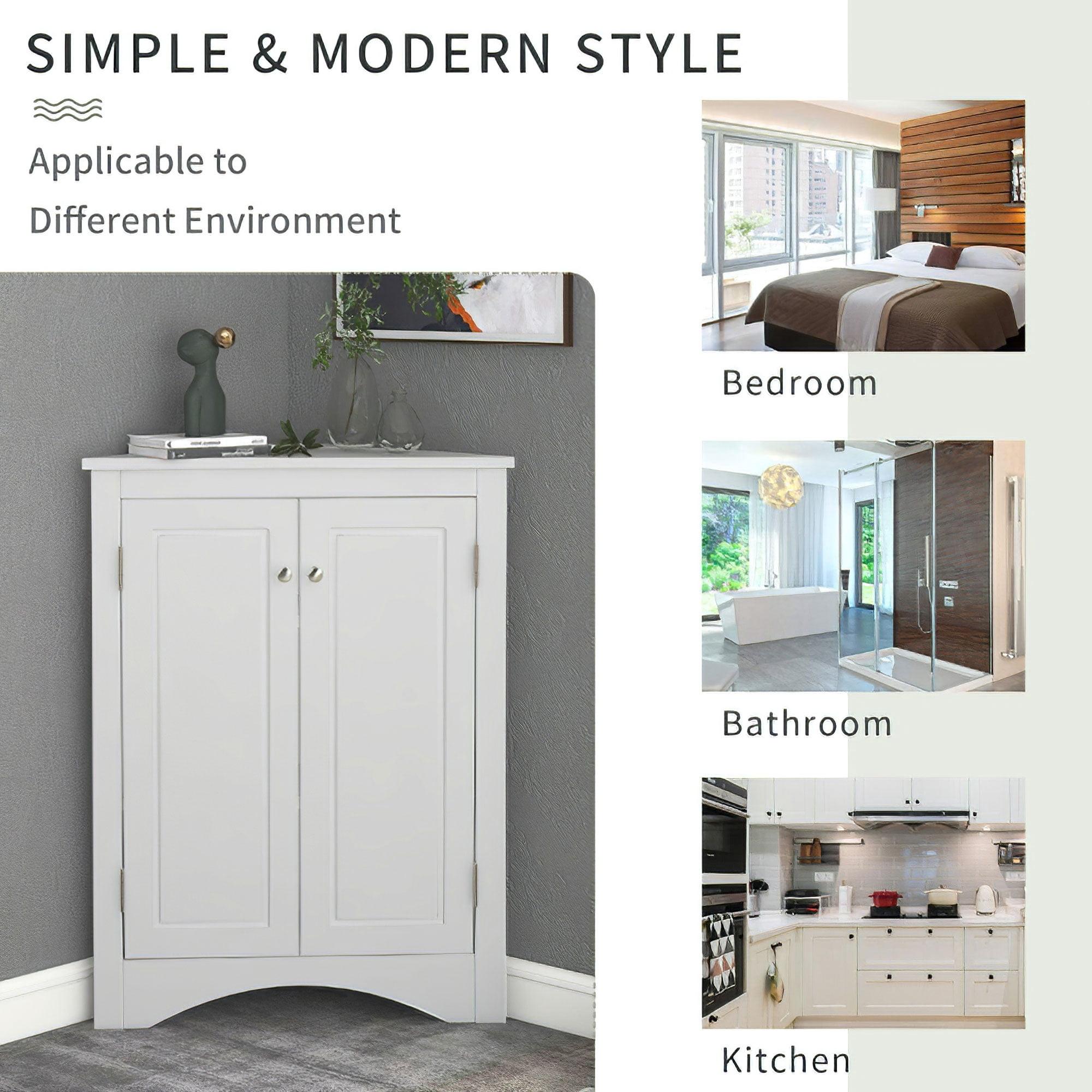 Aukfa Corner Cabinet Storage Cabinet with Door for Bathroom Bedroom Kitchen, White