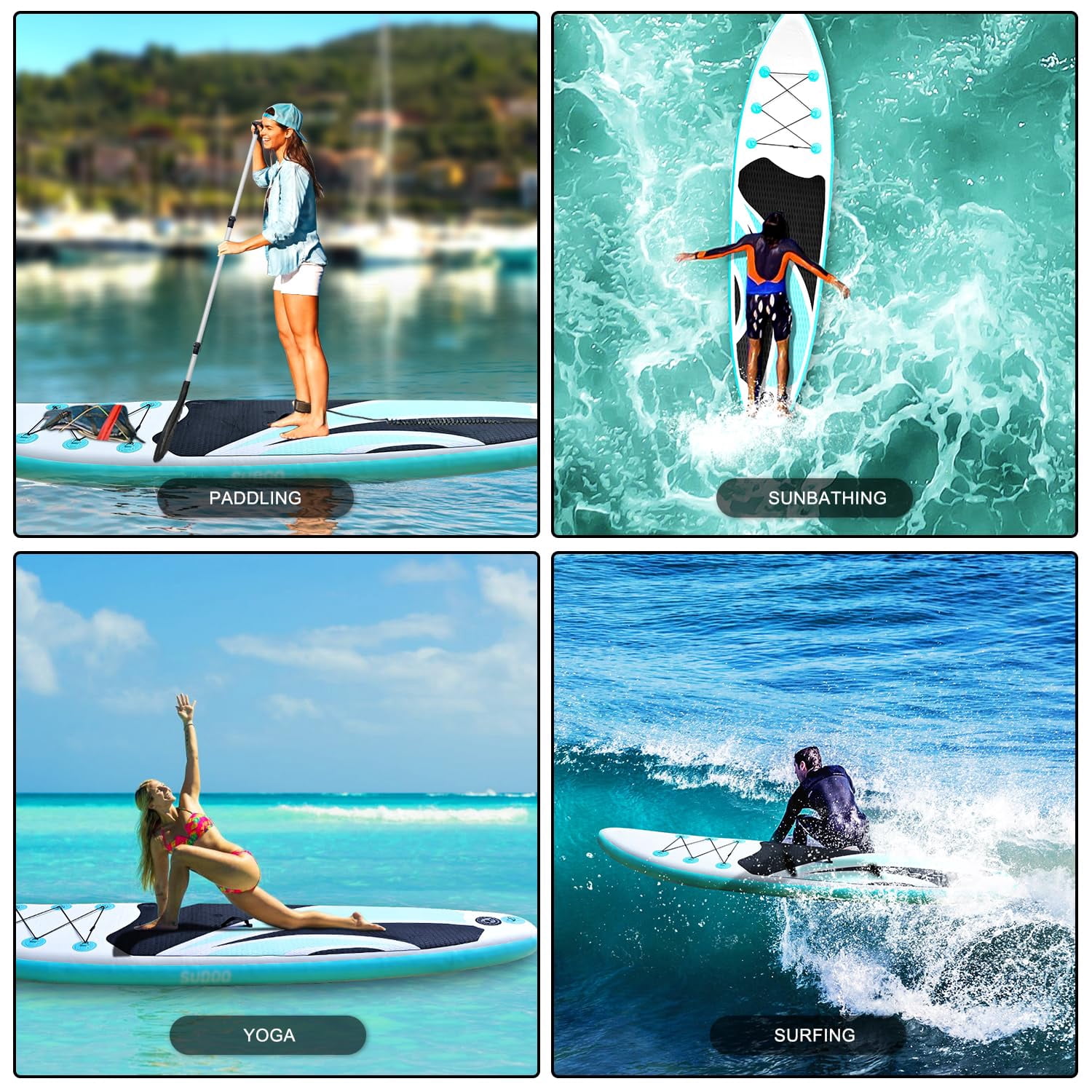 SUDOO Inflatable Stand Up Paddle Board 10‘x30‘‘, Ultra-Light SUP Board with Backpack, Pump, Paddle, Coil Leash, 3 Fins, Repair Kit, Stable SUP with Non-Slip EVA Deck for Adults & Youth