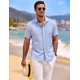 thumbnail image 2 of Camisa de lino de manga corta azul para hombre COOFANDY, 2 of 5