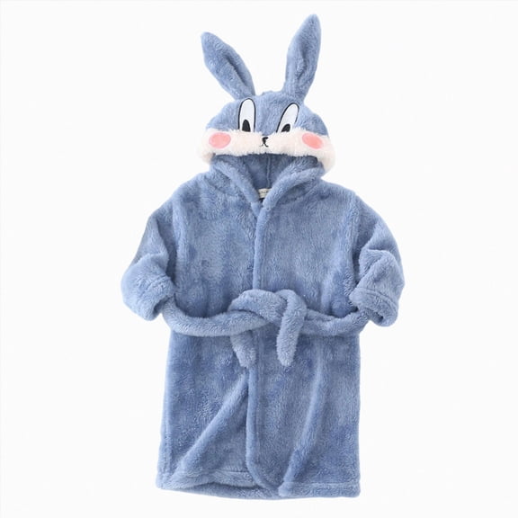 HFHAPW Boys Girls Bathrobes,Toddler Boy Girl Robes,Children's Plush Soft Coral Fleece Hooded Pajamas Sleepwear for 18-24M 2T 3T 4T 5T 6T 7T 8T 9T 10T 11T 12T Kids(Blue,4-5 Y)