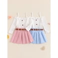 thumbnail image 3 of Michellecmm  Little Girl Fall Outfit Bow Cold Shoulder Tops Pleated Skirt with Belt, 3 of 9