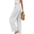 thumbnail image 5 of Cagogo Women Wide Leg Pants Cotton Linen Elastic Waist Casual Loose Long Trousers with Pockets Travel Lounge Solid Beach Clothes, White S, 5 of 7