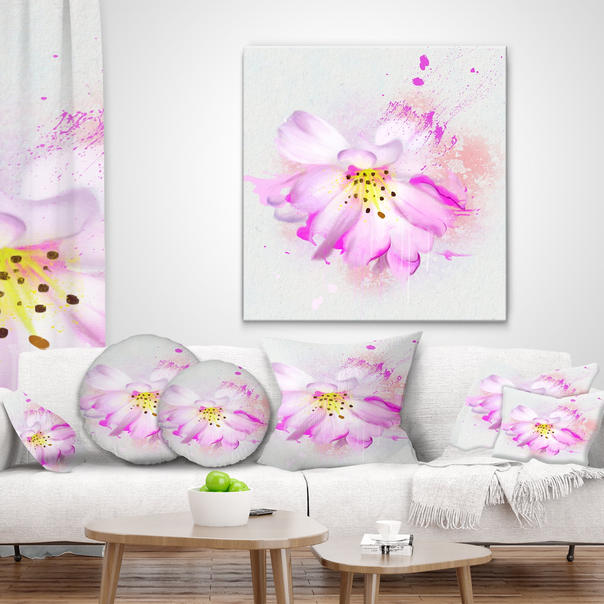Designart Watercolor Pink Rose Illustration - Floral Throw Pillow - 12x20