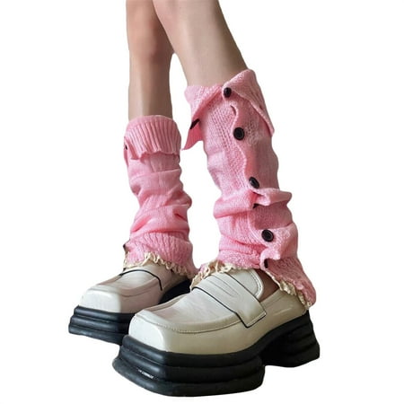 

Wassery Leg Warmers for Women Juniors 80s 90s Harajuku Kawaii Knee High Leg Socks Preppy Ribbed Knit Stockings (Standard Grey One Size )