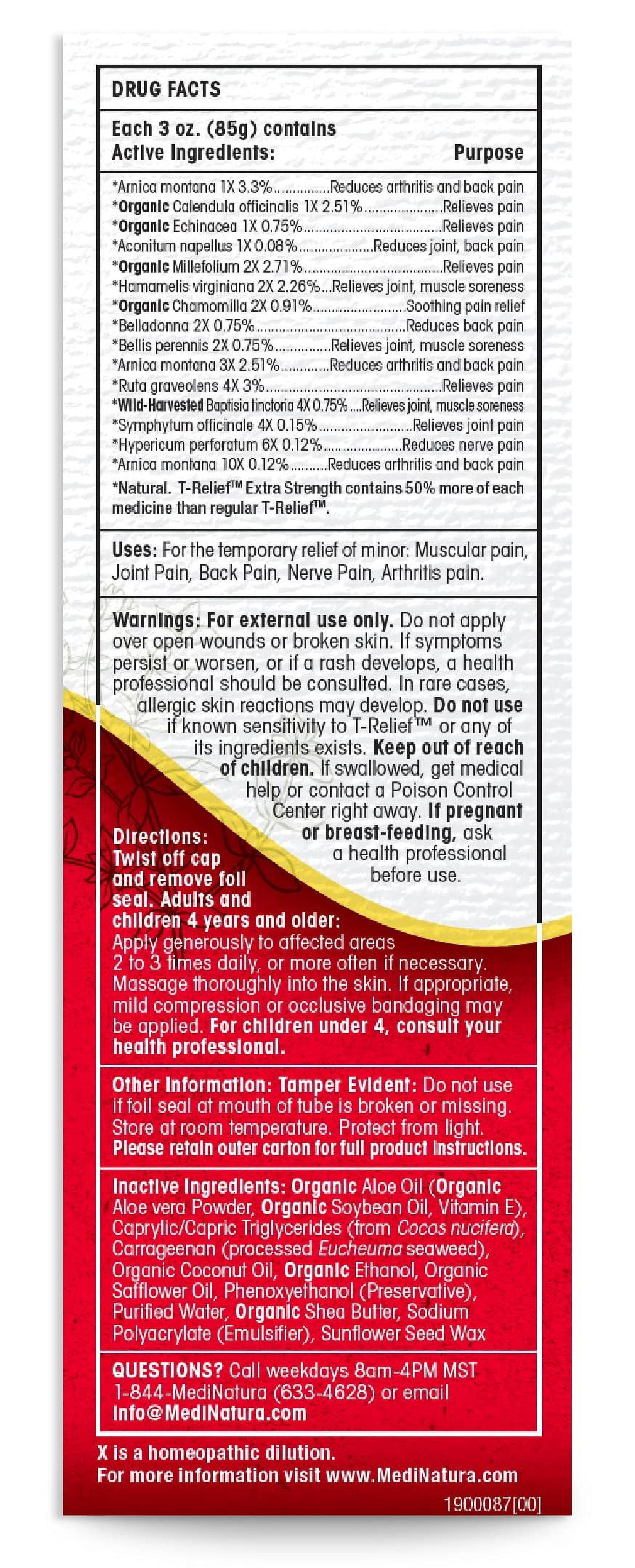 T-Relief Extra Strength Cream Arnica +12 Natural Relieving Actives for Back Pain Joint Soreness Muscle Aches & Stiffness, Whole Body Fast Acting Relief for Women & Men - 3 oz