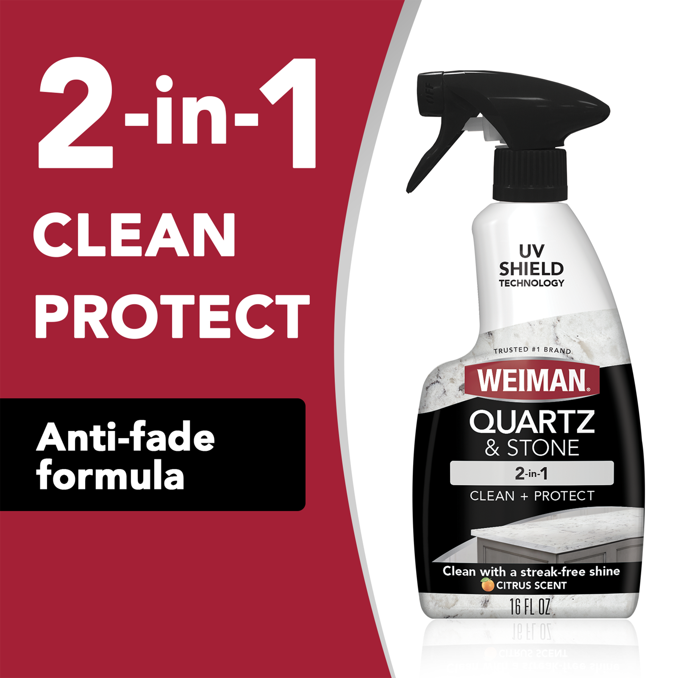Weiman 2-in-1 Quartz & Stone Countertop Cleaning Spray, Citrus Scent with UV Protection, 16 fl oz