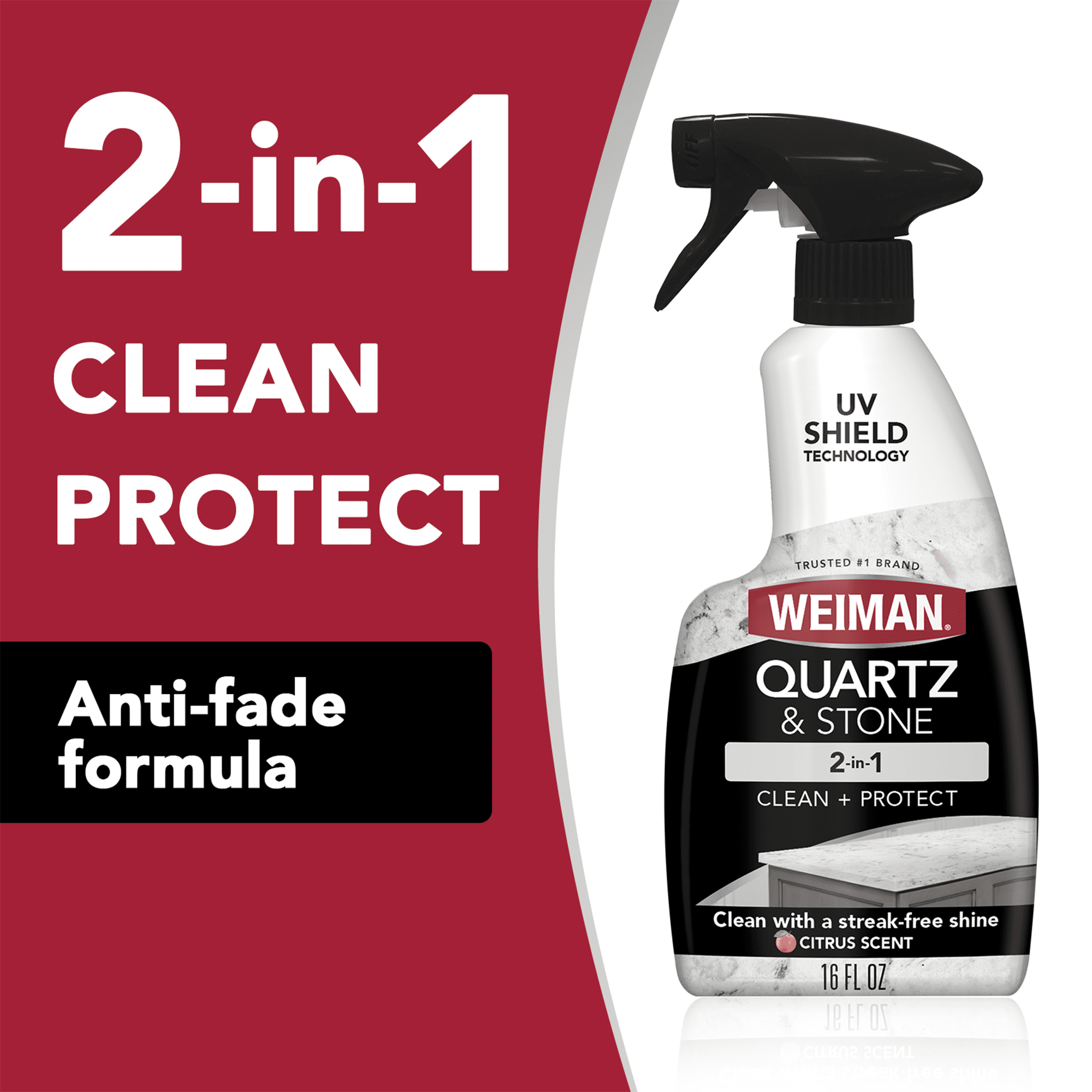 Weiman 2-in-1 Quartz & Stone Countertop Cleaning Spray, Citrus Scent with UV Protection, 16 fl oz