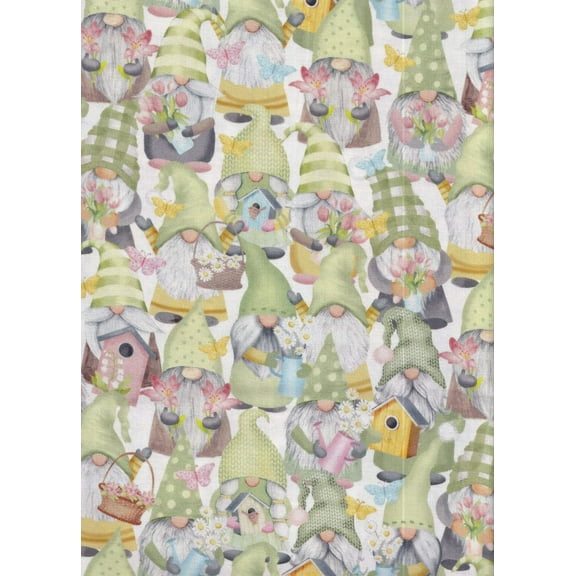 Timeless Treasures Spring Gnomes and Bird House Floral100% Cotton Fabric By the yard