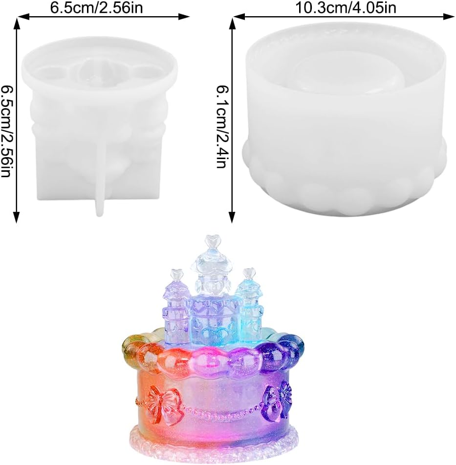 ABCISI Castle Resin Jar Mold with Lid, 3D Silicone Trinket Storage Box Molds for Resin Epoxy, Cake Love Castle Shape for DIY Jewelry Holder Candle Holder Candy Container, Lovely Home Decor