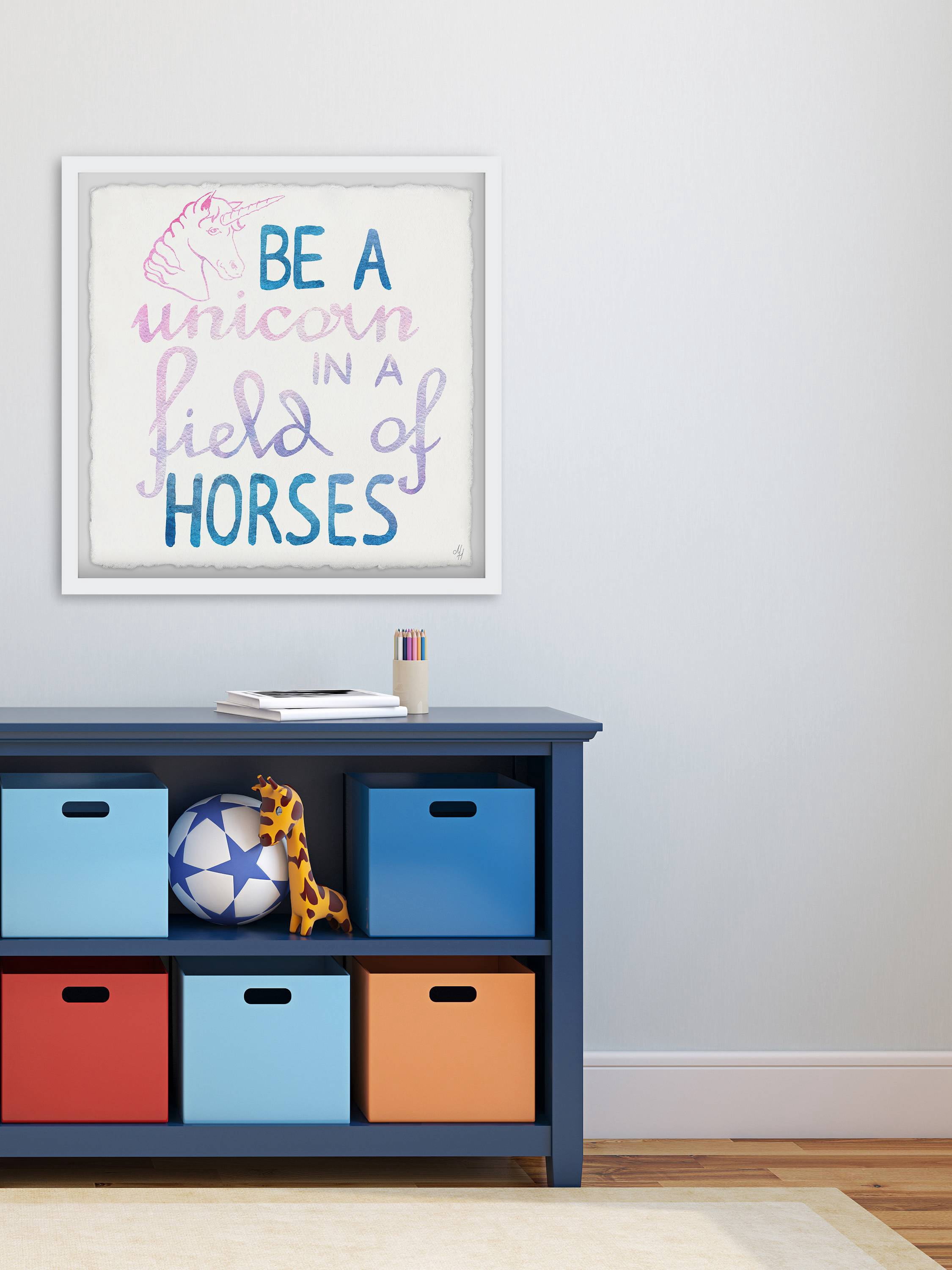 Marmont Hill Unicorn in a Field of Horses Framed Wall Art